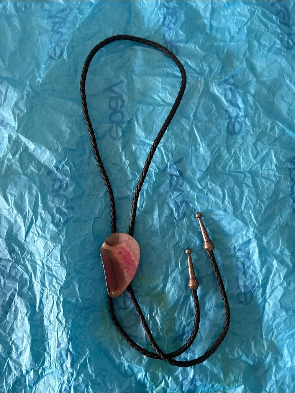 Pink and Cream Agate Bolo Tie Pendant